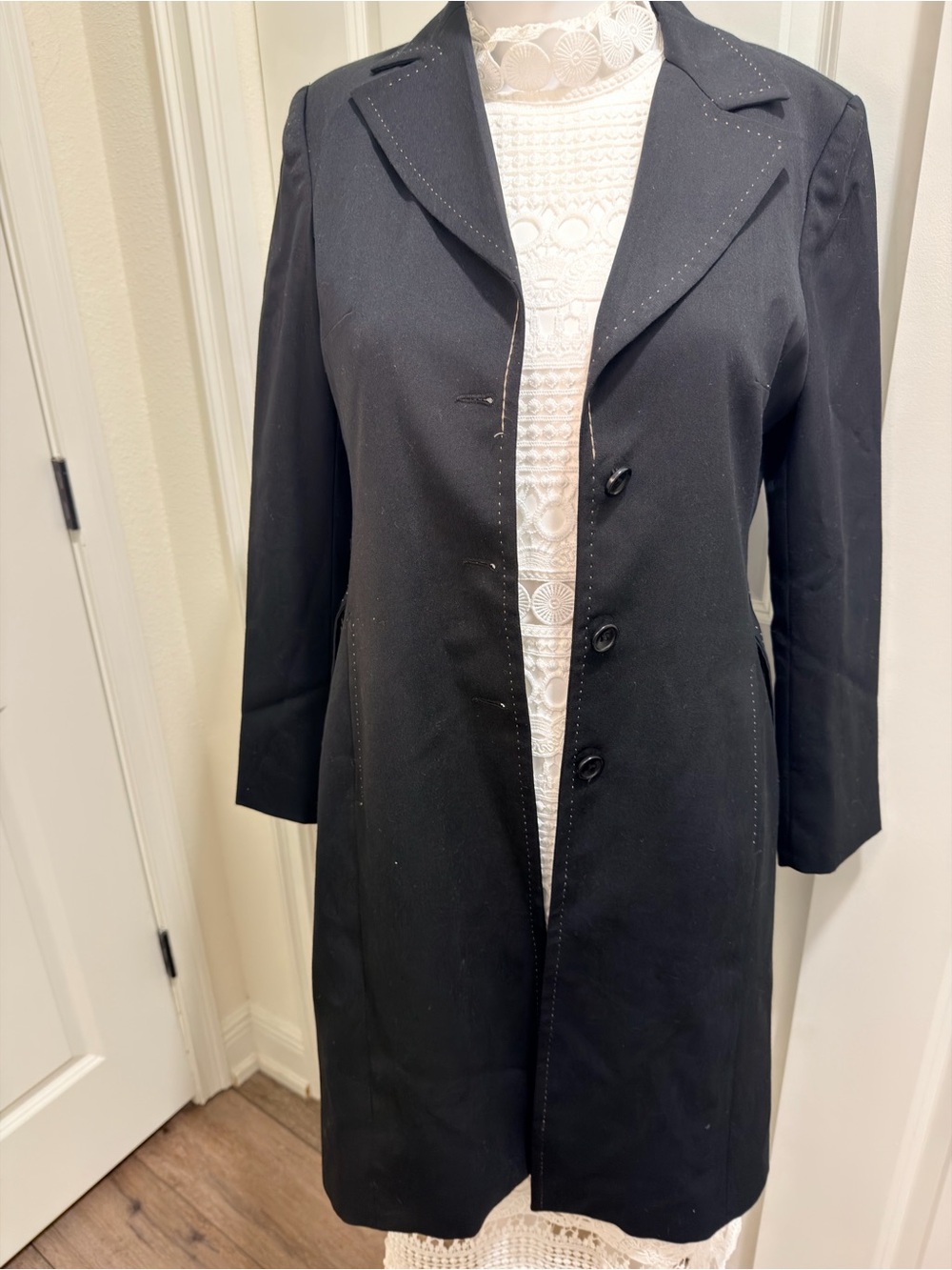 Italian Classic Black Women's Long Coat - Timeless Tailored Jacket